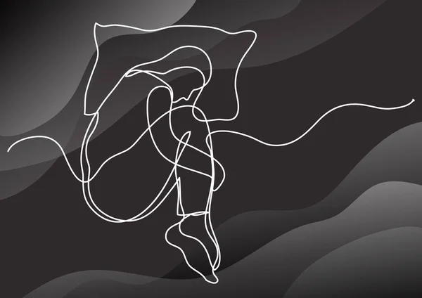Жінка Спить Подушці Однорядковий Малюнок — стоковий вектор