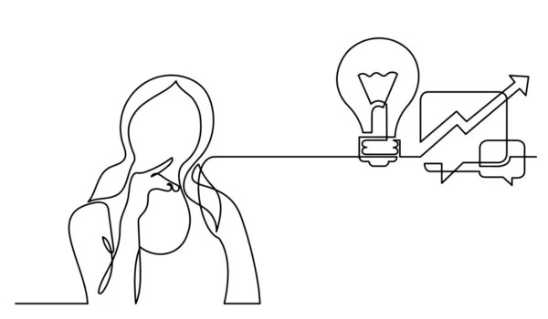 One Line Drawing Woman Thinking Solving Problems Finding Solutions — 스톡 벡터
