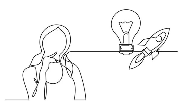 Eine Linienzeichnung Des Weiblichen Denkens Bei Der Lösung Von Problemen — Stockvektor
