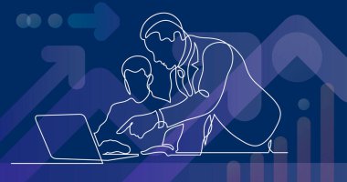 iş yürütücü dizüstü bilgisayarda sürekli çizim yapan ofis çalışanına iş yönergeleri gösterdi