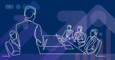 Yönetim kurulu toplantısında konuşan takım üyesi işletme yöneticileri sürekli çizim yapmadan önce