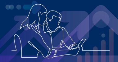 Tablet aralıksız çizim yapan ekip olarak projeyi tartışan iki genç profesyonel