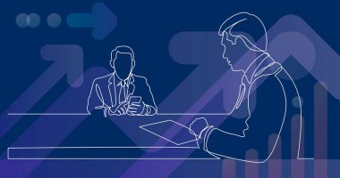 iş ortakları iş sözleşmesinin ayrıntılarını tartışıyor - tek satır çizim