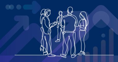 Ofis partisi ayakta ve konuşan insanlarla bir çizgi çizme