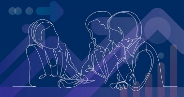 İpotek memuru ev kredisinin detaylarını erkek ve kadınla tartışıyor - bir çizgi çizme