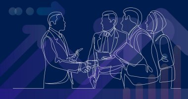 Modern iş adamları başarılı bir konuşmadan sonra el sıkışıyor - bir çizgi çiziyor