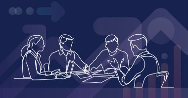 ofis çalışanları iş toplantısında, sürekli çizgi çizme