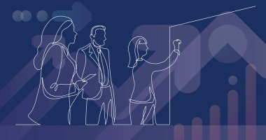 beyaz tahta çizim beyin fırtınası oturumu - bir çizim sırasında tartışırken iş takım