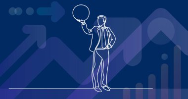 iş kavramı - küre tutan işadamı sürekli çizgi çizme