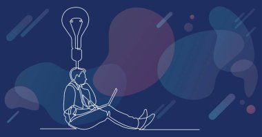 işadamı oturma-düşünme fikir hakkında sürekli çizgi çizme