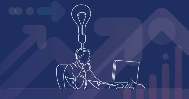 bilgisayar başında fikir üzerinde çalışan işadamı sürekli çizgi çizme