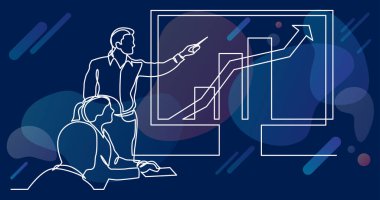 iş sunum - grafikler ve grafik ile Toplantı ekibi sürekli çizgi çizme