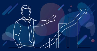 iş sunum - büyüyen grafik gösterilen işadamı sürekli çizgi çizme