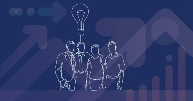 iş takım wih fikir sürekli çizgi çizme