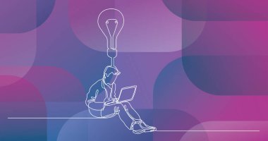 dizüstü bilgisayar ile fikir ile oturan bir adam sürekli çizgi çizme