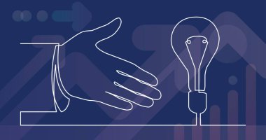 ampul veya fikir metafor gösteren el sürekli çizgi çizme