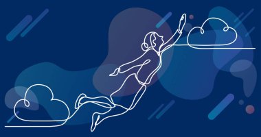 iş durumu - yüksekten uçuyor iş kadını sürekli çizgi çizme