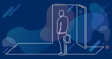 iş kavramı - adamı açık kapı bir fırsat daha önce sürekli çizgi çizme