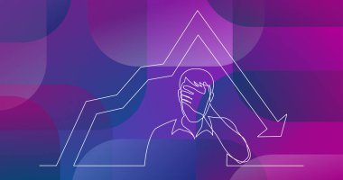 adamın yüzünü çaresizlik içinde grafik azalan nedeniyle gizleme sürekli çizgi çizme