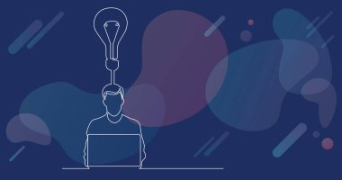 Yeni bir fikir oluşturma dizüstü bilgisayar ile oturan adamın sürekli çizgi çizme