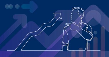 grafik artan, parmağıyla gösterilen adamın sürekli çizgi çizme