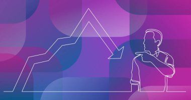 grafik azalan, parmağıyla gösterilen adamın sürekli çizgi çizme