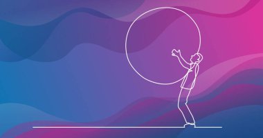 Ağırlık - tek çizgi çizme taşıyan adam