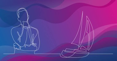 Yelkenli tekne - sürekli çizgi çizme tatile düşünüyorum adam