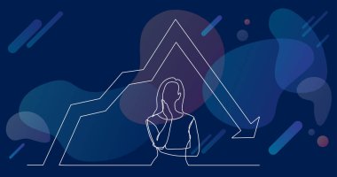 grafik azalan hakkında düşünme endişeli kadının sürekli çizgi çizme