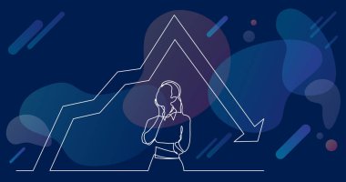 grafik azalan hakkında düşünme duran kadının sürekli çizgi çizme