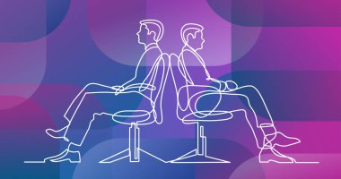 iş durumu - oturan iki çakışan işadamları sürekli çizgi çizme