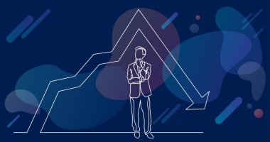 grafik azalan ile düşünen adam ayakta sürekli çizgi çizme