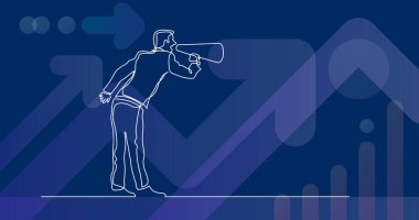 bir megafon içinde bağırarak ayakta adam sürekli çizgi çizme