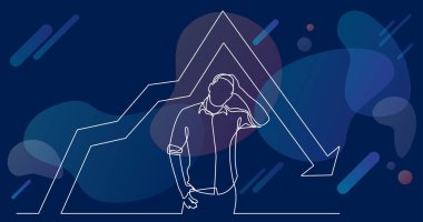 grafik azalan ile sinirli adam ayakta, sürekli çizgi çizme