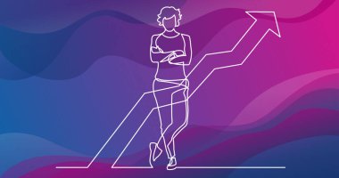 ayakta kendine güvenen kadının grafik artan çapraz kolları olan sürekli çizgi çizme