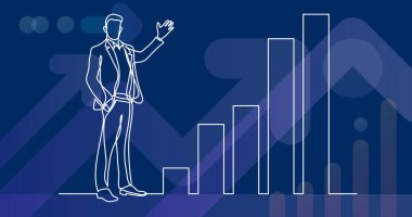 İş durumun - grafikler sunan iş adamı ayakta sürekli çizgi çizme