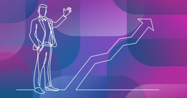 iş durumu - ayakta işadamı sunan yükselen diyagramı sürekli çizgi çizme