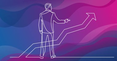 grafik büyüyen, parmakla ayakta işadamı sürekli çizgi çizme