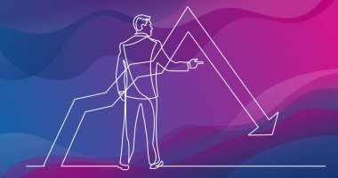 grafik azalan, parmakla ayakta işadamı sürekli çizgi çizme