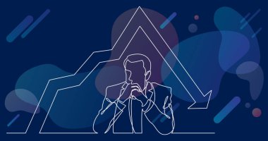 grafik azalan ile ciddi düşünen adam, sürekli çizgi çizme