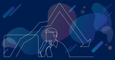 bilgisayar ekranında azalan grafik analiz ofis çalışanı, sürekli çizgi çizme