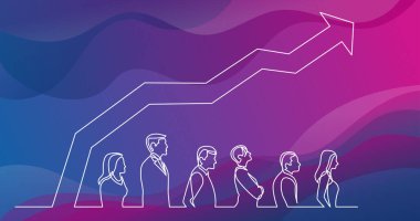 grafik artan doğrultusunda ayakta insanların sürekli çizgi çizme