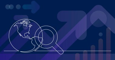 görünümlü cam arama simgesi ile dünya gezegeninin sürekli çizgi çizimi