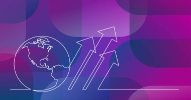 iş grafik okları ile dünya gezegeninin sürekli çizgi çizim