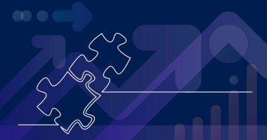 birbirine bağlı iki bulmaca parçasının sürekli çizgi çizimi