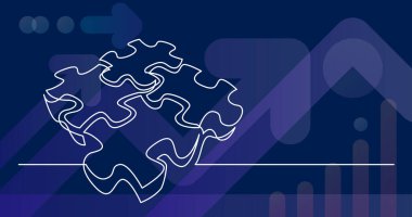 birbirine bağlı birkaç 3d bulmaca parçalarısürekli çizgi çizimi