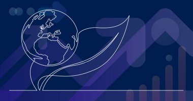 gezegen dünya ve ağaç yaprağı sürekli çizgi çizim