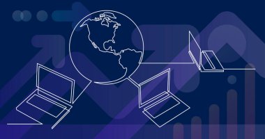 dünyaya bağlı dizüstü bilgisayarların sürekli çizgi çizimi