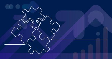 birbirine bağlı dört bulmaca parçasının sürekli çizgi çizimi