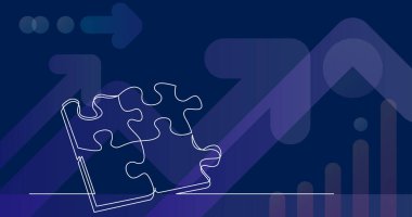 problem çözümü metaforu olarak birbirine bağlı dört bulmaca parçasının sürekli çizgi çizimi